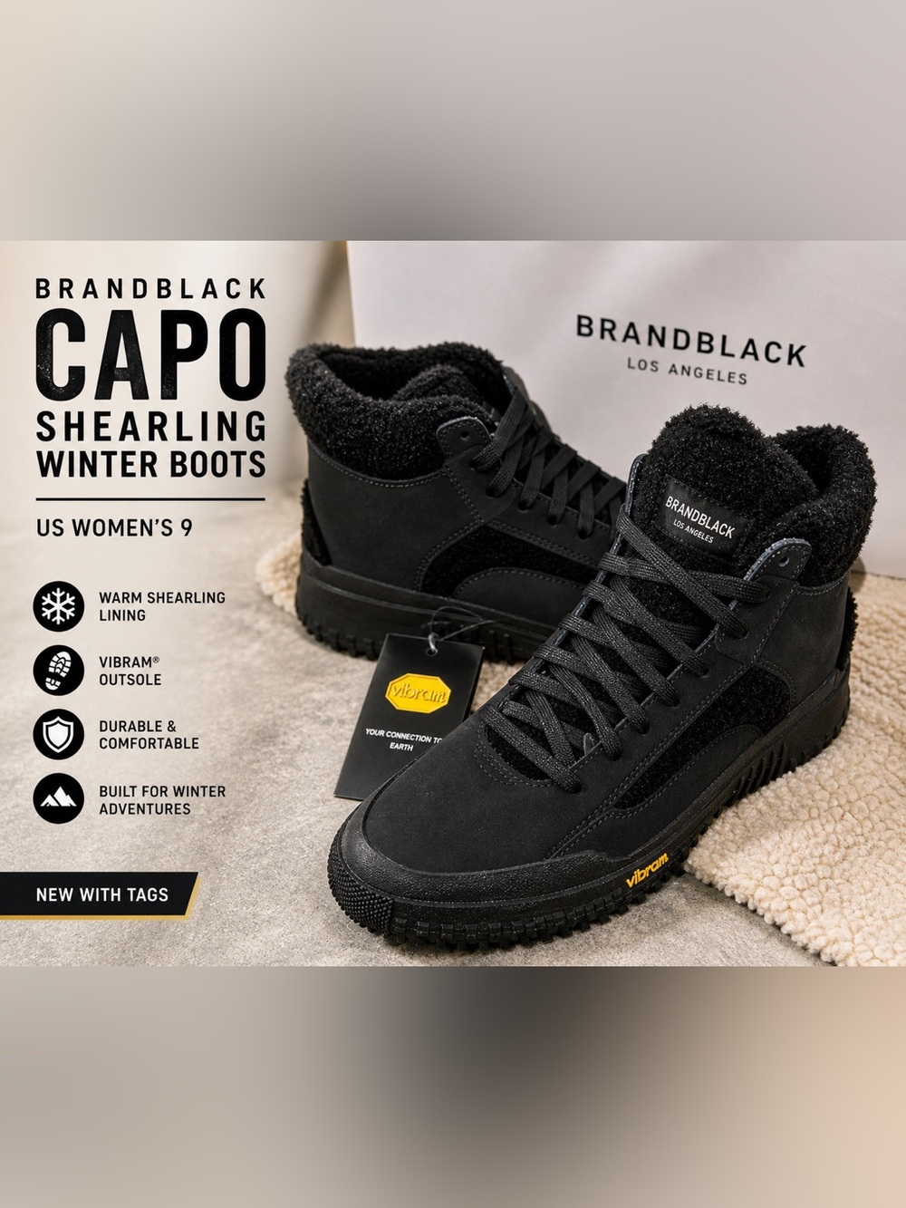 Brandblack Capo Shearling Boots Black US 9 Vibram NWT